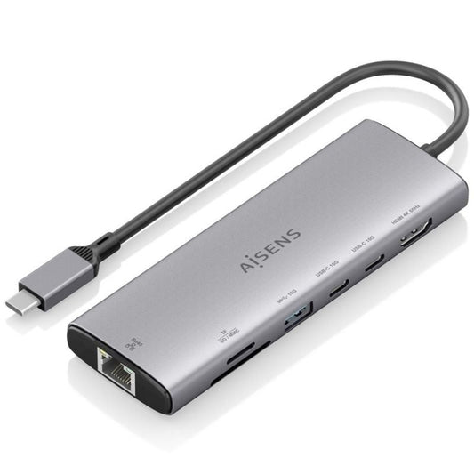 Docking USB Tipo-C Aisens ASUC-7P032-GR/ 1xHDMI 4K/ 1xUSB/ 2xUSB Tipo-C/ 1xRJ45/ 1xLeitor Cartões/ Cinzento