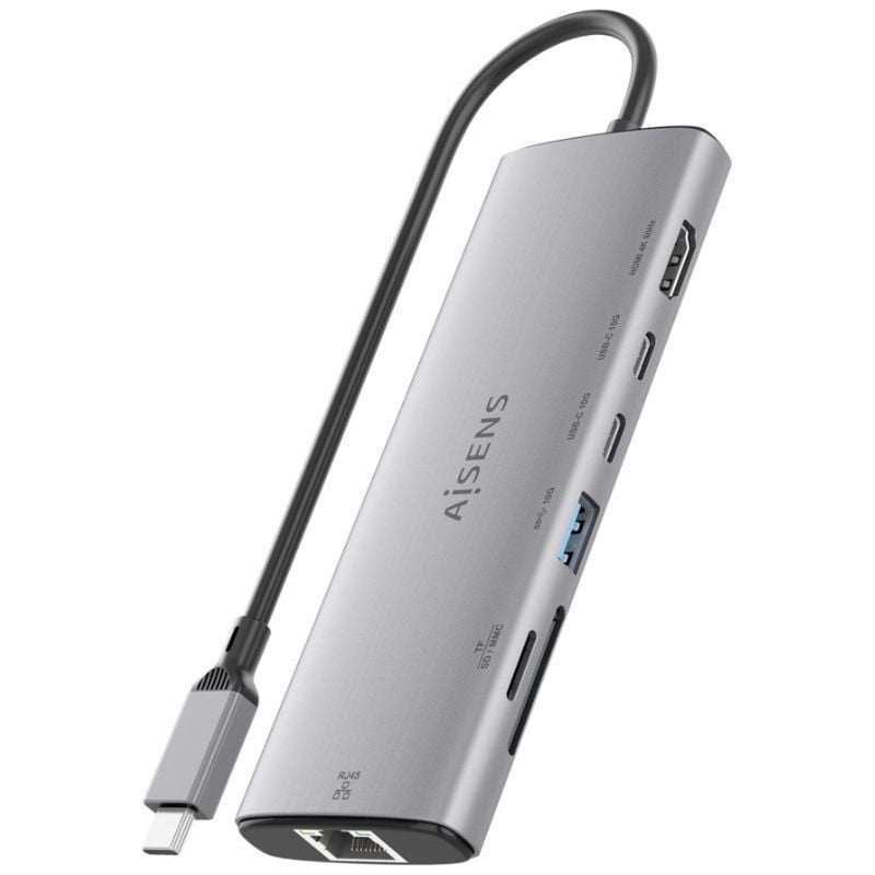 Docking USB Tipo-C Aisens ASUC-7P032-GR/ 1xHDMI 4K/ 1xUSB/ 2xUSB Tipo-C/ 1xRJ45/ 1xLeitor Cartões/ Cinzento