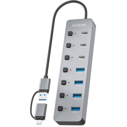 Hub USB Tipo-C + USB 3.1 Aisens ASUC-8P043-GR/ 4xUSB/ 3xUSB Tipo-C/ 1xUSB Tipo-C PD/ Cinzento