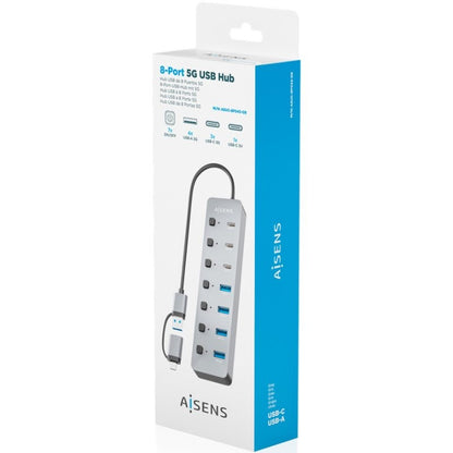 Hub USB Tipo-C + USB 3.1 Aisens ASUC-8P043-GR/ 4xUSB/ 3xUSB Tipo-C/ 1xUSB Tipo-C PD/ Cinzento