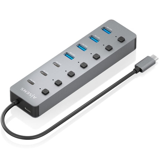Hub USB Tipo-C 3.2 Aisens ASUC-8P044-GR/ 4xUSB/ 3xUSB Tipo-C/ 1xUSB Tipo-C PD/ Cinzento