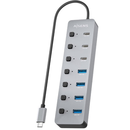 Hub USB Tipo-C 3.2 Aisens ASUC-8P044-GR/ 4xUSB/ 3xUSB Tipo-C/ 1xUSB Tipo-C PD/ Cinzento