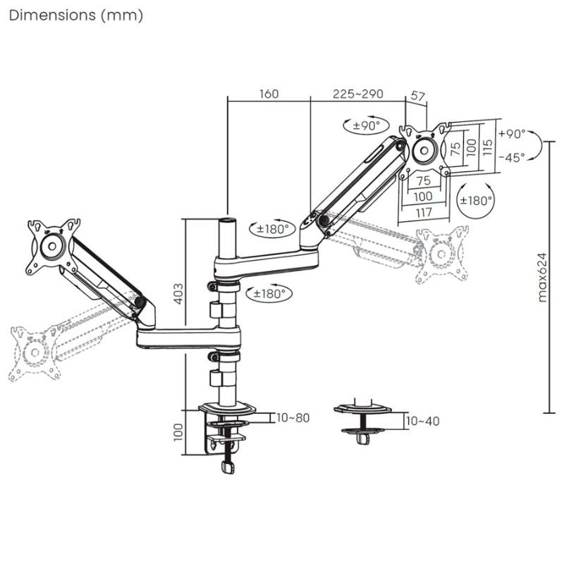 Soporte de Mesa con Contrapeso para 2 Monitores Aisens DT32TSR-453/ Giratorio/ Inclinable/ hasta 9kg