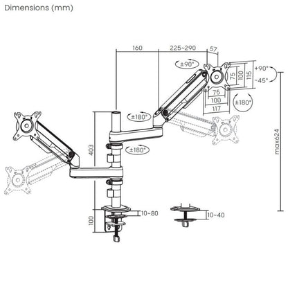 Soporte de Mesa con Contrapeso para 2 Monitores Aisens DT32TSR-453/ Giratorio/ Inclinable/ hasta 9kg