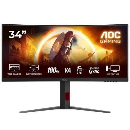 Monitor Gaming Ultraparonámico Curvo AOC CU34G4 34"/ WQHD/ 1ms/ 180Hz/ VA/ Regulable en altura/ Negro
