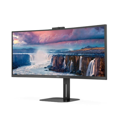 Monitor Profissional Curvo Ultrawide AOC CU34V5CW/BK 34"/ UWQHD/ Webcam/ Multimédia/ Ajuste em altura/ Preto