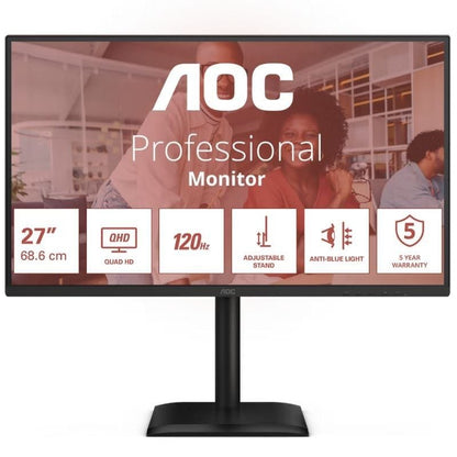 Monitor Profissional AOC Q27E4CV 27"/ QHD/ Multimédia/ Altura ajustável/ Preto