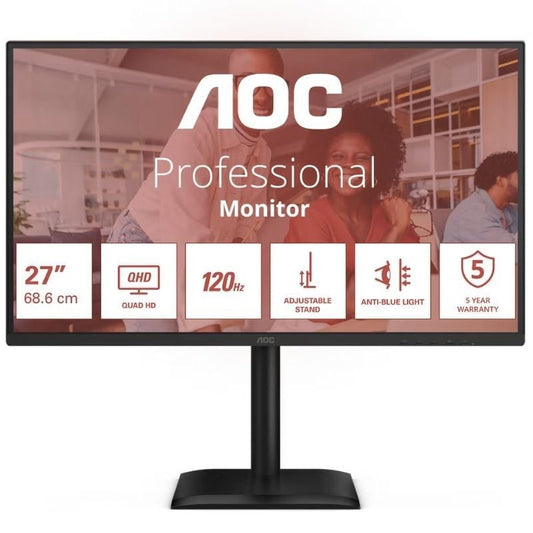 Monitor Profissional AOC Q27E4CV 27"/ QHD/ Multimédia/ Altura ajustável/ Preto