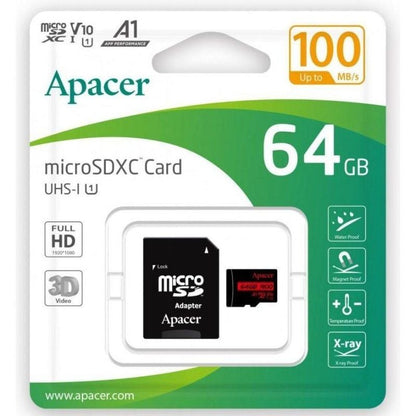 Cartão de Memória Apacer 64GB XC UHS 1 com Adaptador/ Classe 10/ 100MBs