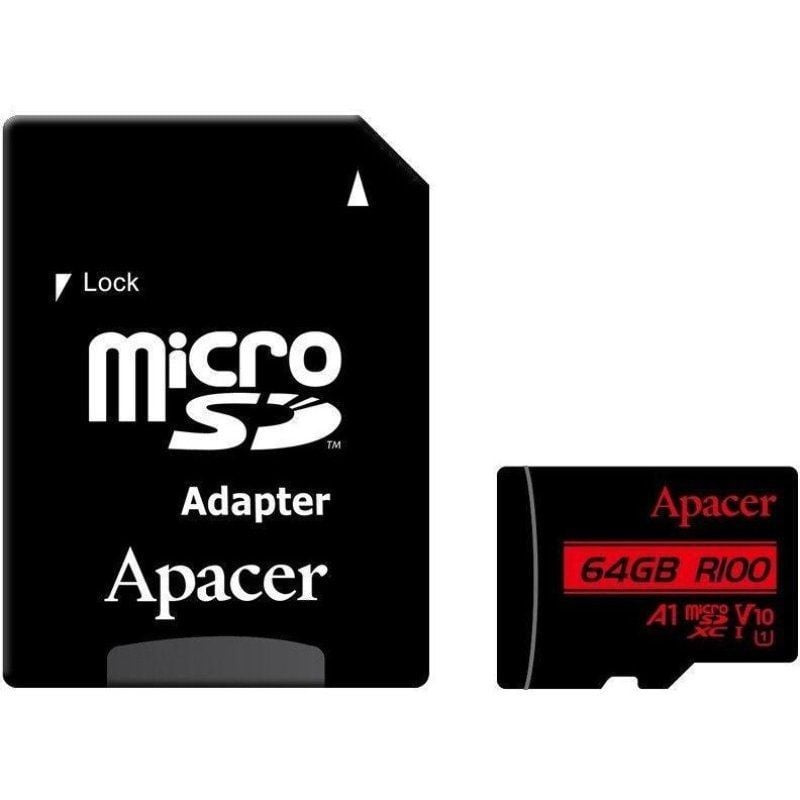 Cartão de Memória Apacer 64GB XC UHS 1 com Adaptador/ Classe 10/ 100MBs