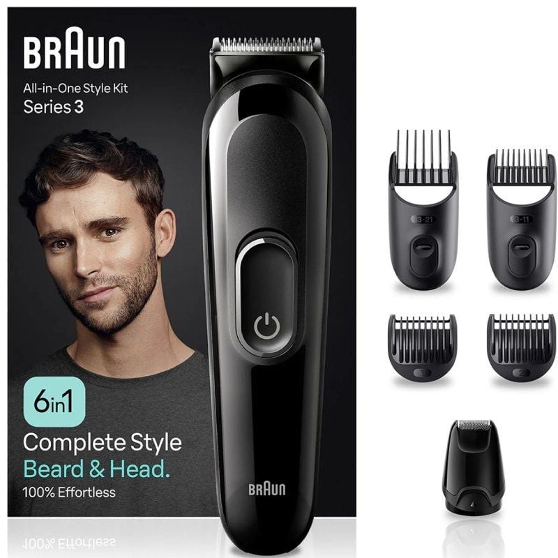 Máquina de Barbear Braun All in One 6 em 1 Style Kit Series 3 MGK3410/ com bateria/ 6 Acessórios