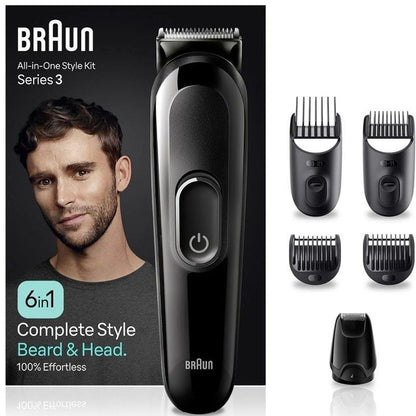 Máquina de Barbear Braun All in One 6 em 1 Style Kit Series 3 MGK3410/ com bateria/ 6 Acessórios