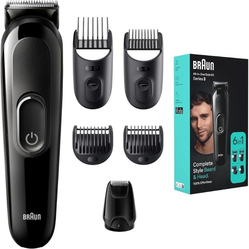 Máquina de Barbear Braun All in One 6 em 1 Style Kit Series 3 MGK3410/ com bateria/ 6 Acessórios