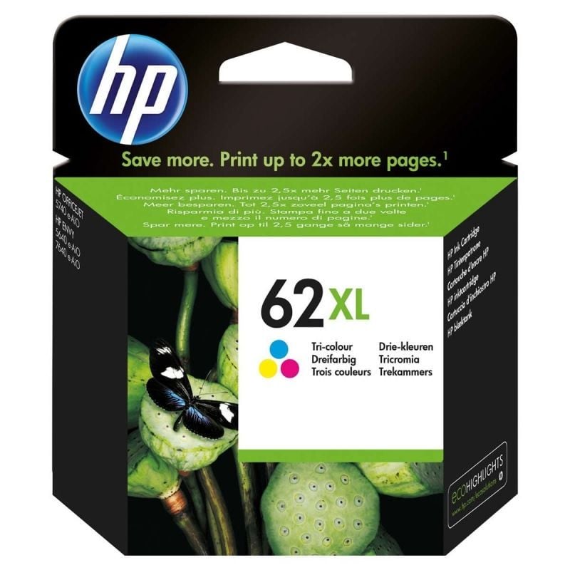 Cartucho de Tinta Original HP n.º 62 XL de Alta Capacidade/Tricolor