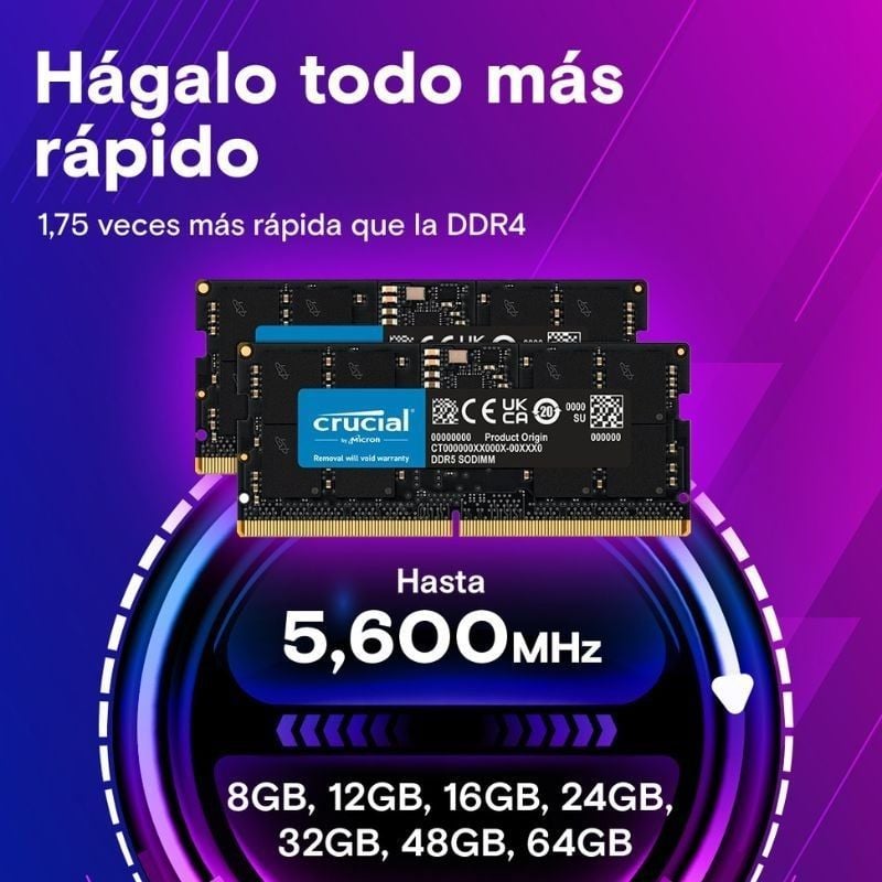 Memória RAM Crucial 16GB/ DDR5/ 4800MHz/ 1.1V/ CL40/ SODIMM