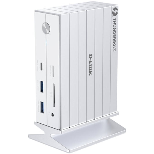 Docking Thunderbolt 4 D-Link DUF-E01/E/ 5xUSB/ 2xUSB Tipo-C/ 2xThunderbolt/ 1xDisplayPort/ 1xHDMI 4K/ 1xRJ45/ 1xJack 3.5/ 1xLeitor de Cartões/ Branco