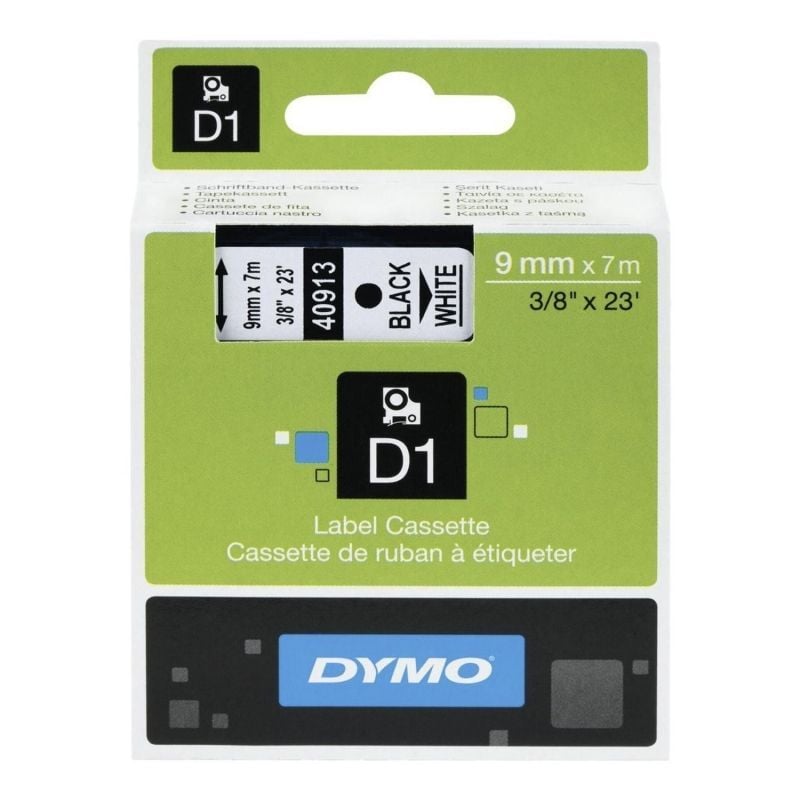 Fita Rotuladora Adesiva de Plástico Dymo D1 40913/ para Label Manager/ 9mm x 7m/ Preto-Branco