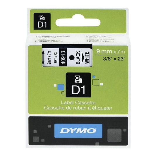 Fita Rotuladora Adesiva de Plástico Dymo D1 40913/ para Label Manager/ 9mm x 7m/ Preto-Branco