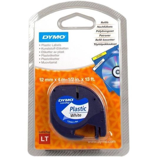 Fita Rotuladora Adesiva de Plástico Dymo 91221/ para Letratag/ 12mm x 4m/ Preto-Branco
