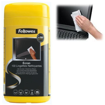 Dispensador de 100 Toalhetes Fellowes 9183101 para Limpeza de Ecrãs / Pack de 6 Unidades