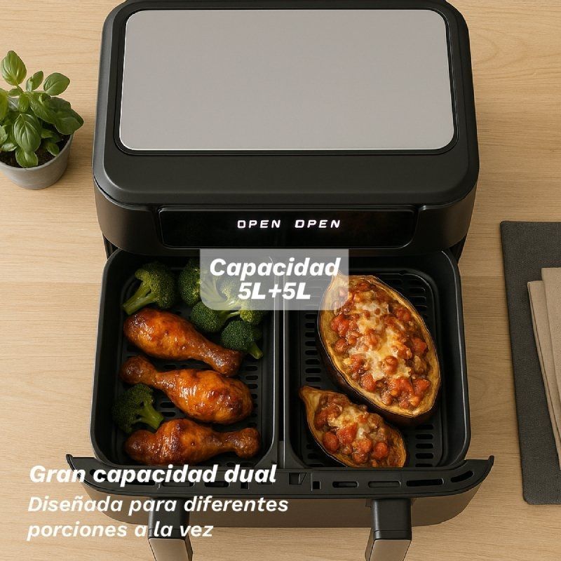 Freidora por Aire Airfryer / Sin Aceite Grunkel Dualflexifryer/ 2800W/ Capacidad 10L