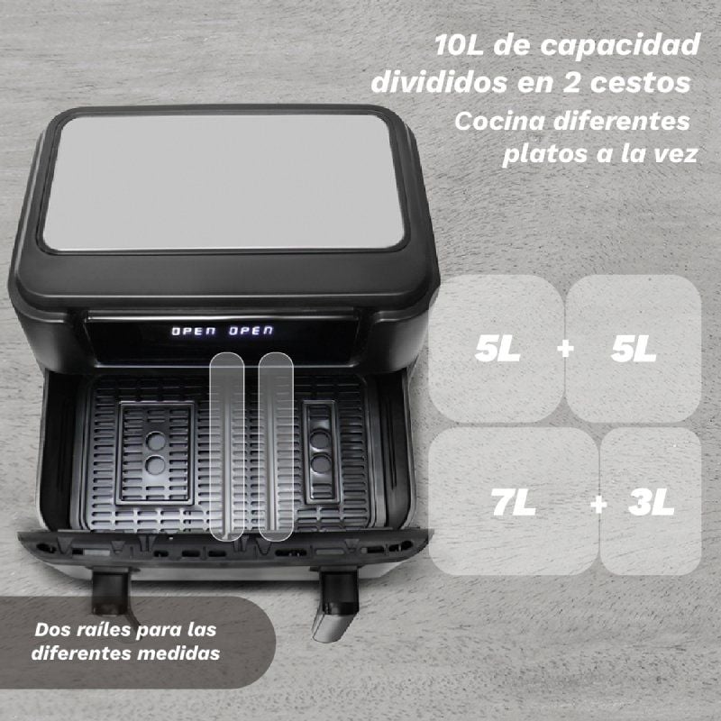 Freidora por Aire Airfryer / Sin Aceite Grunkel Dualflexifryer/ 2800W/ Capacidad 10L