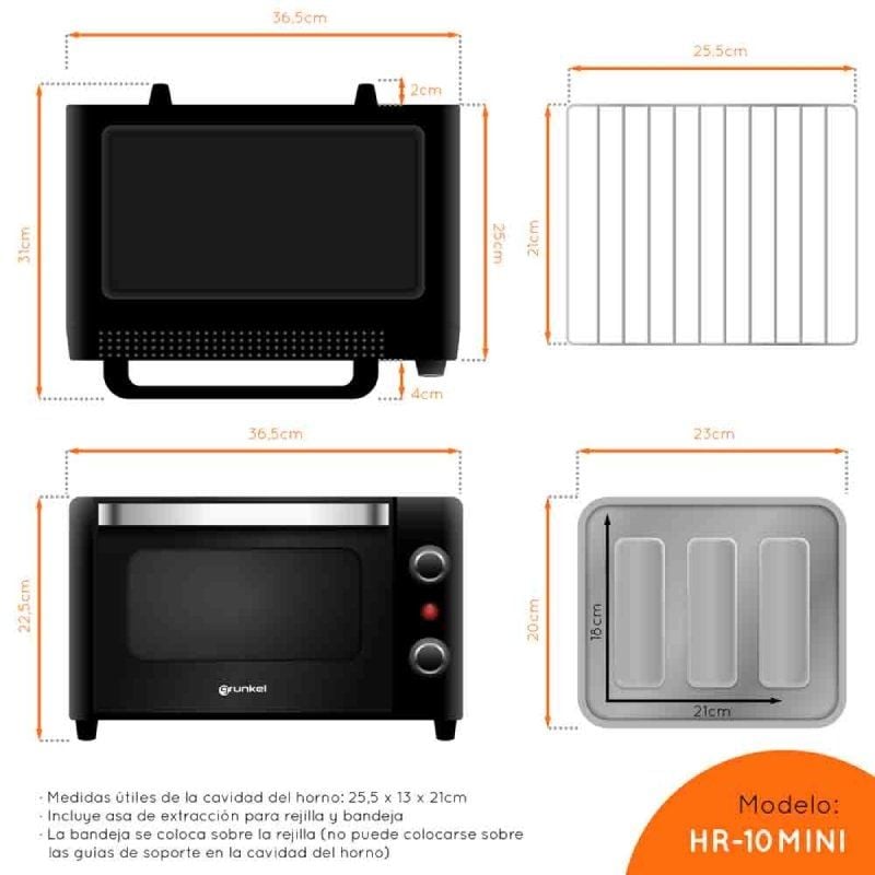 Forno de Mesa Grunkel HR-10MINI/ 1600W/ Capacidade 10L/ Preto