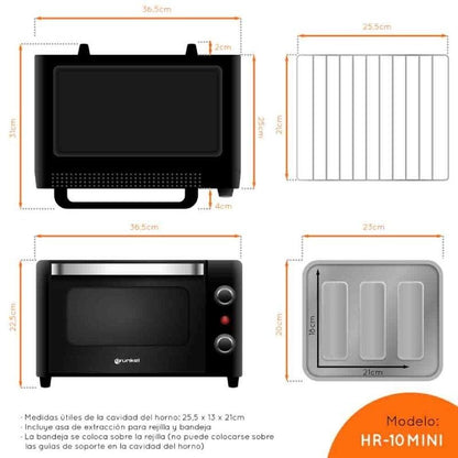 Forno de Mesa Grunkel HR-10MINI/ 1600W/ Capacidade 10L/ Preto