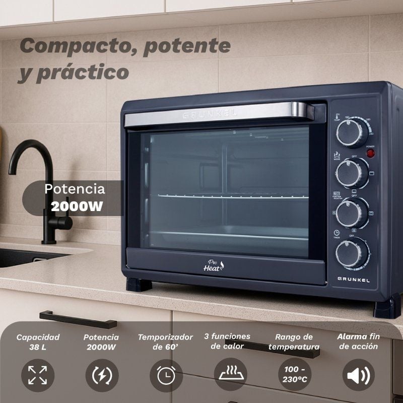 Horno de Sobremesa Grunkel HR-38PRO/ 2000W/ Capacidad 38L/ Negro