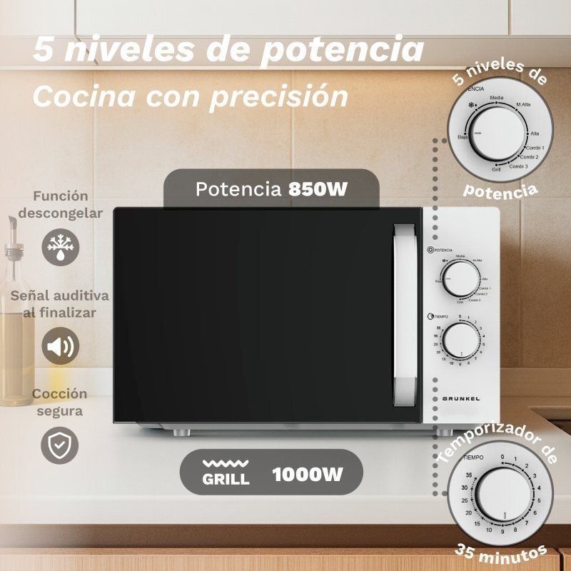 Micro-ondas Grunkel MWG-25GRILL/ 850W/ Capacidade 25L/ Função Grill/ Branco