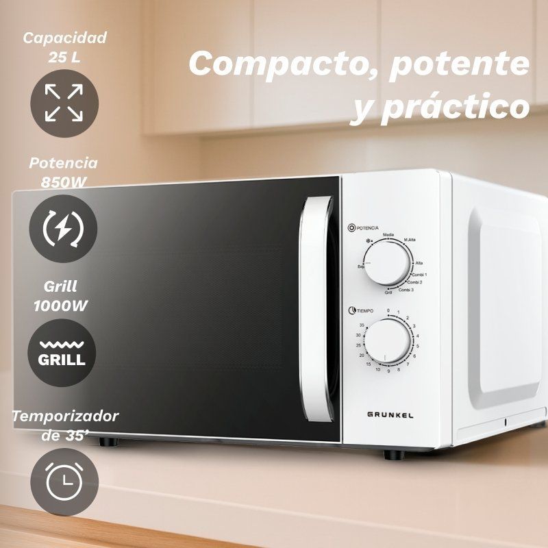 Micro-ondas Grunkel MWG-25GRILL/ 850W/ Capacidade 25L/ Função Grill/ Branco