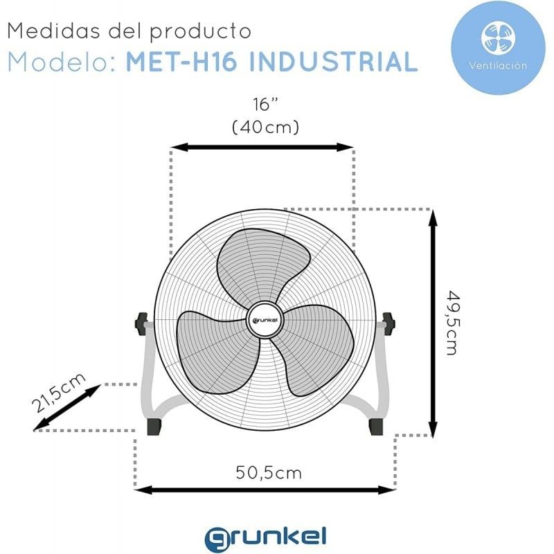 Ventoinha de Chão Industrial Grunkel MET-H16INDUSTRIAL/ 90W/ 3 Pás 40cm/ 3 Velocidades