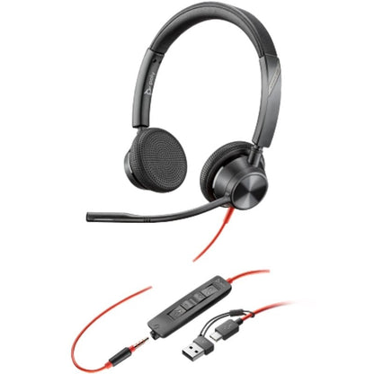 Auscultadores Poly Blackwire 3325 + Adaptador USB-C/A/ com Microfone/ Jack 3.5mm/ Preto