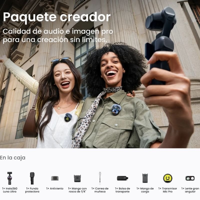 Cámara Digital Deportiva Insta360 Luna Ultra Pack Creador/ 8K/ Ángulo de visión 360º/ Negra