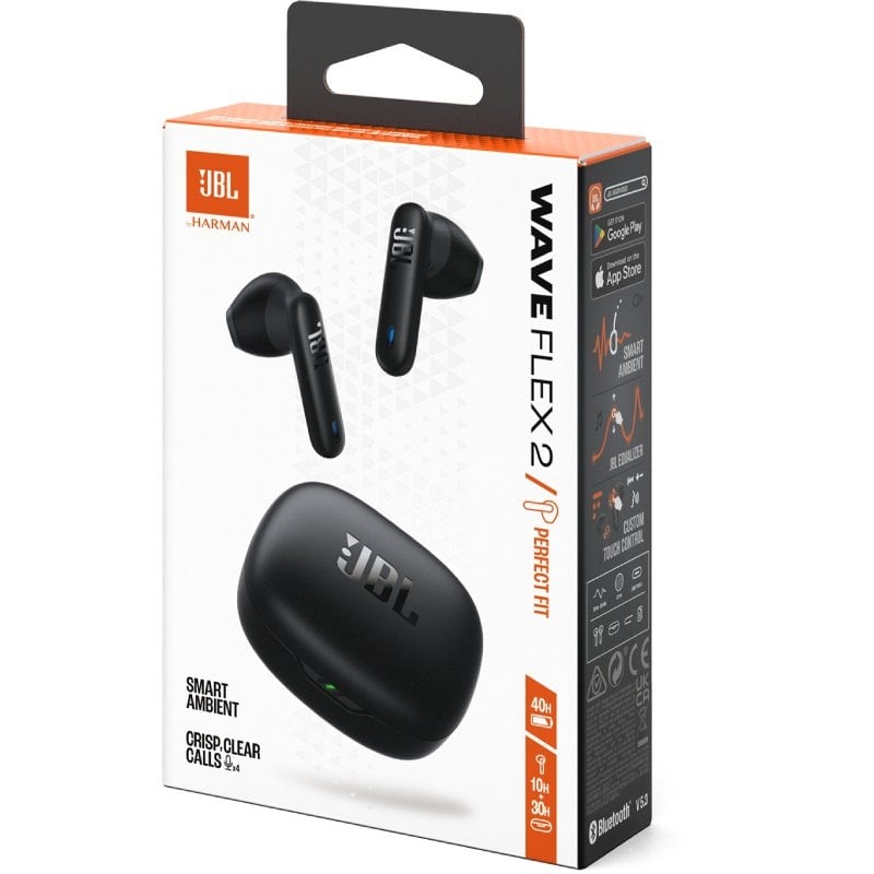 Auscultadores Bluetooth JBL Wave Flex com Estojo de Carregamento/ Autonomia 10h/ Pretos