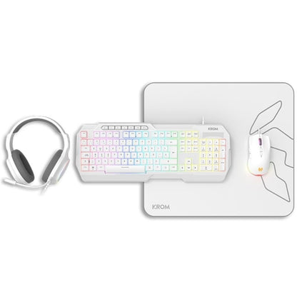 Pack Gaming Krom Kenta/ Teclado RGB + Rato + Tapete + Auscultadores/ Branco