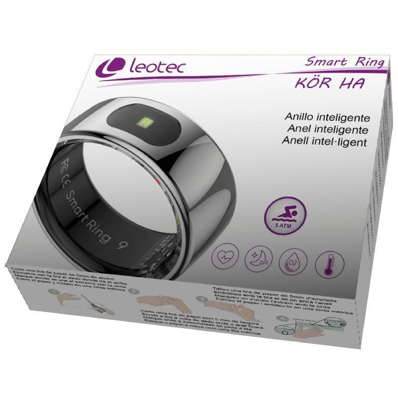 Anel Inteligente Leotec Kör Ha Tamanho 9/ Ø19.1mm/ Notificações/ Frequência Cardíaca/ Prata
