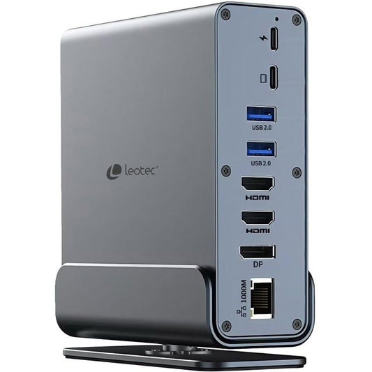 Docking USB Tipo-C Leotec LEDS06/ 5xUSB/ 2xUSB Tipo-C/ 1xUSB Tipo-C PD/ 1xDisplayPort/ 2xHDMI 4K/ 1xRJ45/ 1xJack 3.5/ 1xLeitor de Cartões/ Cinzento