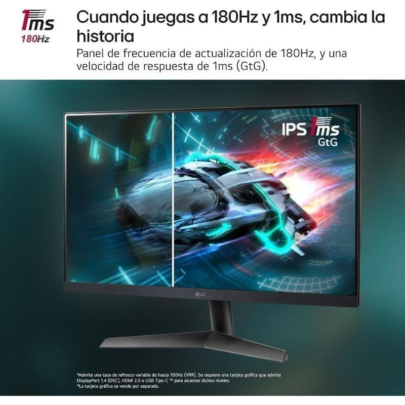 Monitor Gaming LG UltraGear 27GS60F-B 27"/ Full HD/ 1ms/ 180Hz/ IPS/ Preto