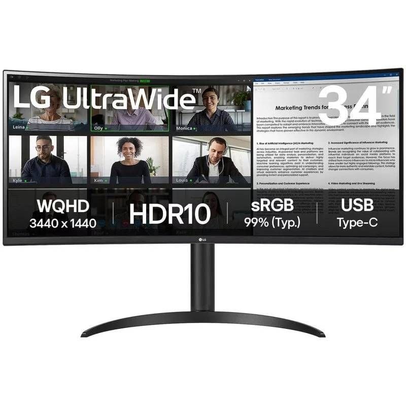Monitor Profissional Ultrapanorâmico Curvo LG 34WR55QK-B 34"/ WQHD/ Ajustável em altura/ Preto
