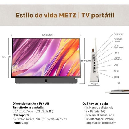 Televisor Portátil Metz 24MPE7000Z 24"/ Full HD/ Smart TV/ WiFi