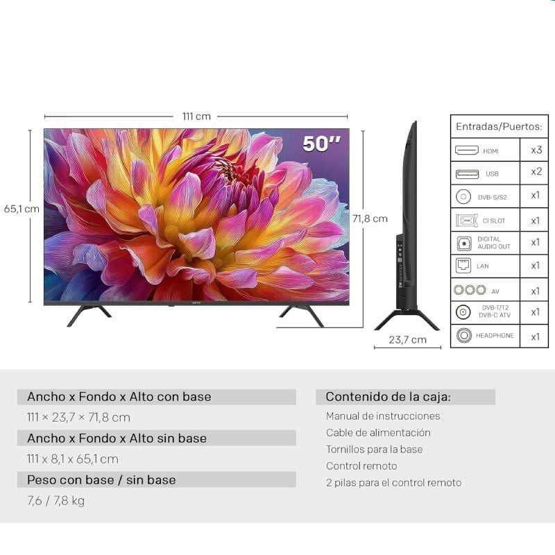 Televisor Metz 50MUF7000Z 50"/ Ultra HD 4K/ Smart TV/ Wi-Fi