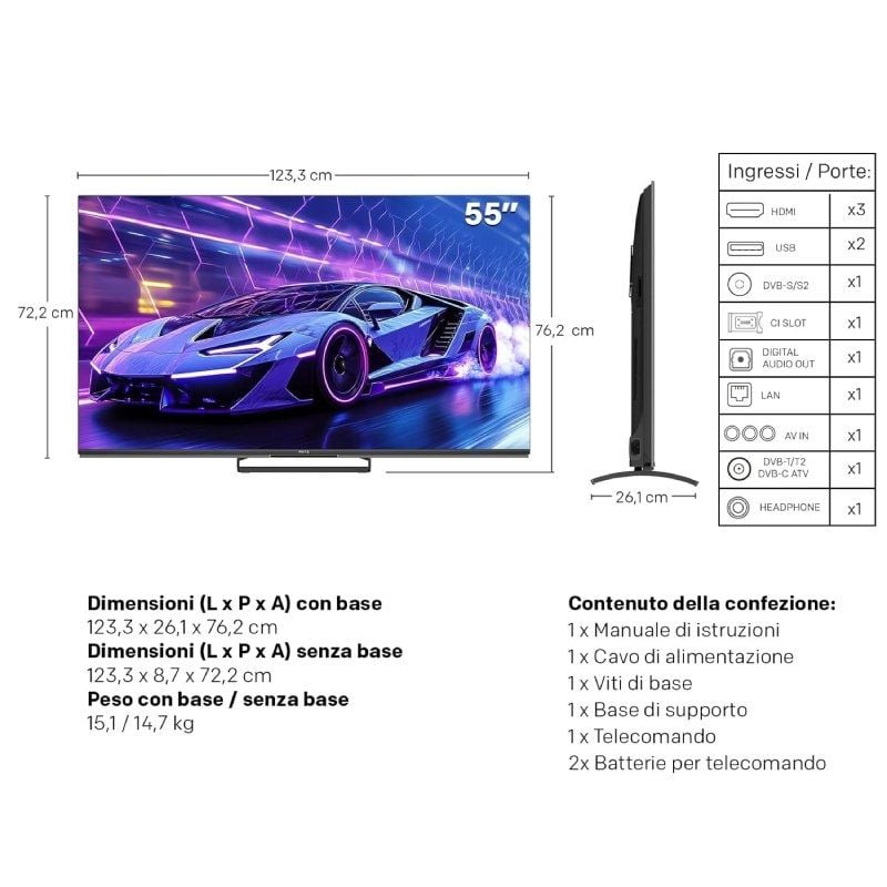 Televisor Metz QLED-MiniLED 55MNE8000Z 55"/ Ultra HD 4K/ Smart TV/ WiFi
