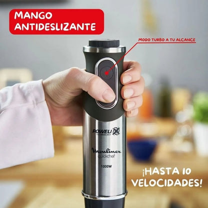 Batidora de mano Moulinex Quickchef/ 1000W/ 10 Velocidades/ Capacidad 800ml/ Incluye Varillas, Picadora, Pasapuré y Vaso Medidor