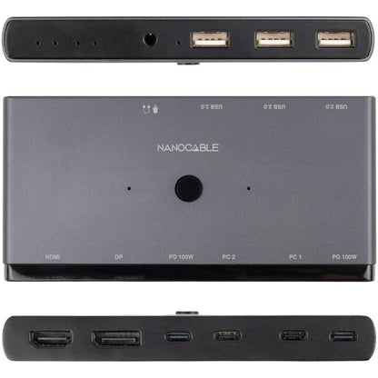 Switch Conmutador 8K Nanocable 10.12.0003/ 1x HDMI/ 1x DisplayPort/ 3x USB/ 2x USB Tipo-C/ 1x Jack 3.5mm/ 2x USB Tipo-C PD