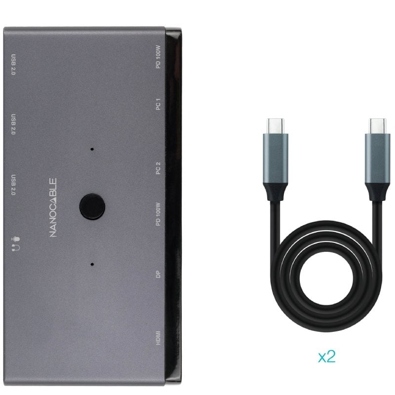 Switch Conmutador 8K Nanocable 10.12.0003/ 1x HDMI/ 1x DisplayPort/ 3x USB/ 2x USB Tipo-C/ 1x Jack 3.5mm/ 2x USB Tipo-C PD