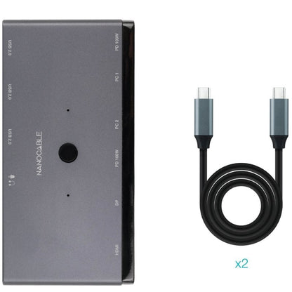 Switch Conmutador 8K Nanocable 10.12.0003/ 1x HDMI/ 1x DisplayPort/ 3x USB/ 2x USB Tipo-C/ 1x Jack 3.5mm/ 2x USB Tipo-C PD