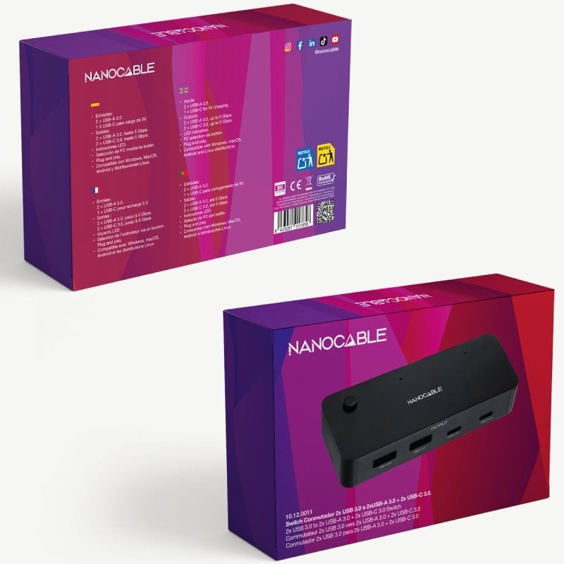 Switch Conmutador USB Nanocable 10.12.0011/ 2x USB/ 2x USB Tipo-C