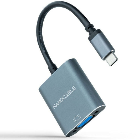 Conversor Nanocable 10.16.4101-G/ USB Tipo-C Macho - VGA Fêmea/ 10cm/ Preto e Cinzento