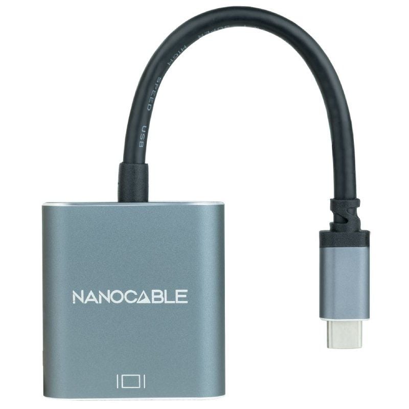 Conversor Nanocable 10.16.4101-G/ USB Tipo-C Macho - VGA Fêmea/ 10cm/ Preto e Cinzento